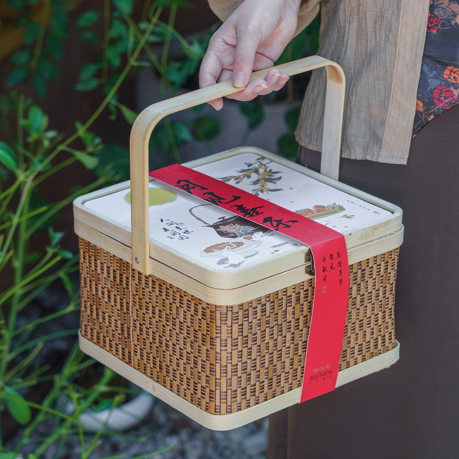 2023中秋国风双层竹编月饼盒竹篮流心月饼包装盒礼盒空盒送礼