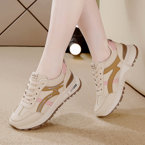 Cross-border large size leather surface sports running shoes for women, spring 2025 new fashion casual versatile unisex single shoes for women