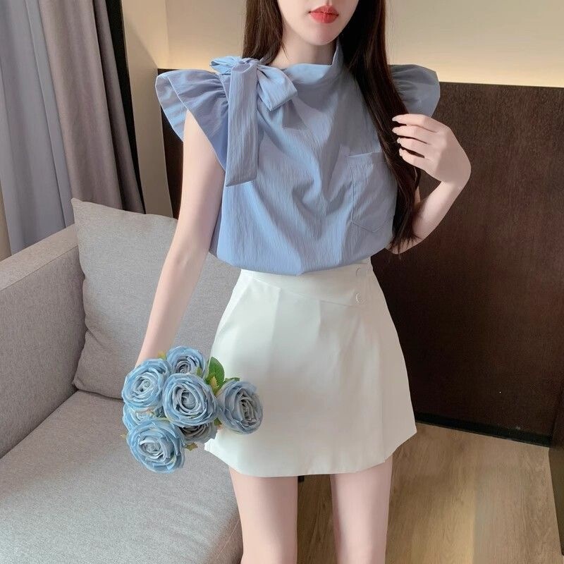 French-Style High-End Elegant Lace-Up Shirt Design, Summer-Inspired Niche Women's Fashion, New Unique and Exquisite Blouse