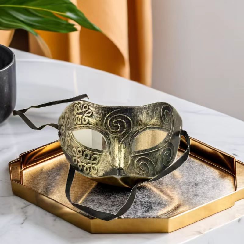 Cross-border retro antique prince gold and silver jazz male mask performance flat head bronze carved half face prop wholesale