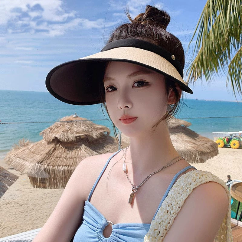 Spring/Summer Universal Beach Sun Hat Solar-Powered, Simple Elegant UV Protection, Adjustable Black or White