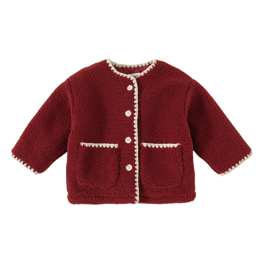 Ropa infantil Youbao, top rojo navideño para niñas, estilo Chanel, acolchado y grueso, ropa para bebés