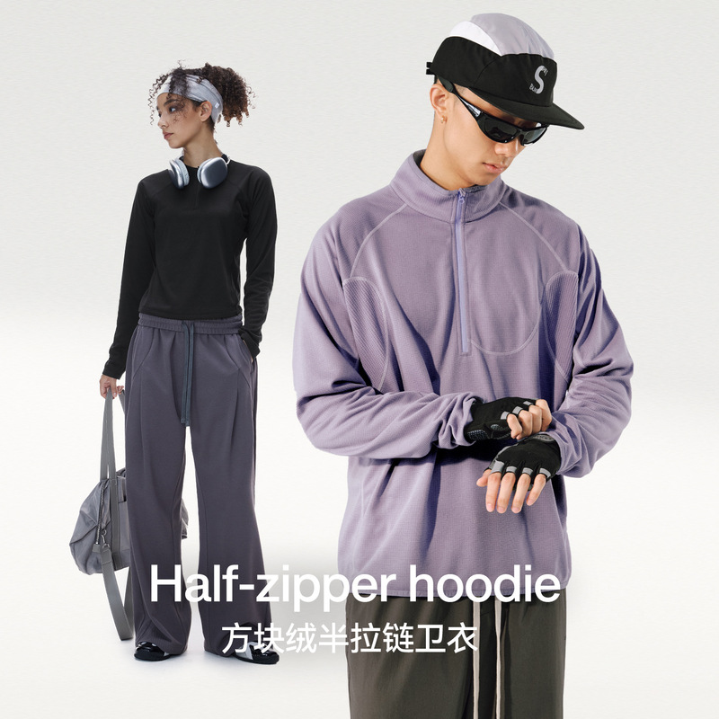 Jie Zhan Men's Clothing | Square Velvet Half-Zip Sweatshirt 26 Spring New Product Outdoor Commuting Lightweight Breathable Warm Long-Sleeved Sweatshirt