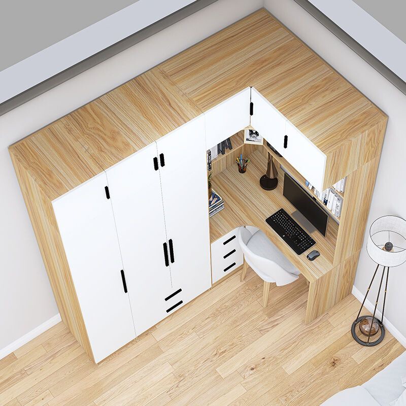 Corner One-Piece Desk Wardrobe Integrated Small Apartment Home Bedroom Computer Desk Corner Wardrobe Storage Cabinet Combination