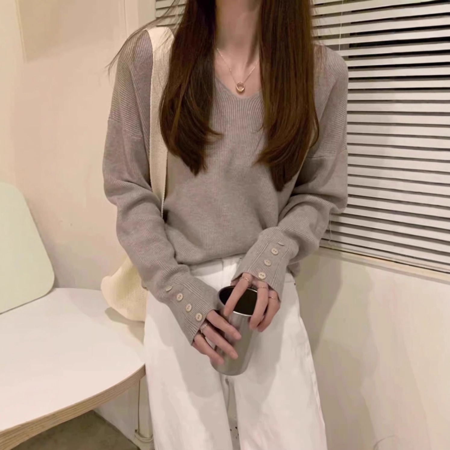 v领毛衣针织打底衫秋装2025年新款女装慵懒风高级感秋冬内搭上衣