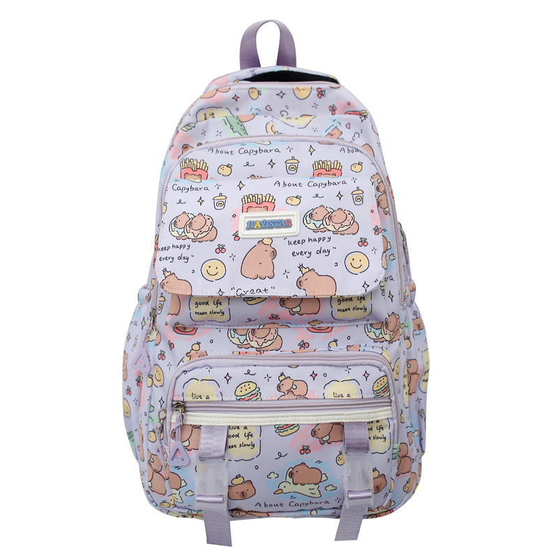 Mujeres de escuela secundaria alta capacidad multibolsillo mochila encantadora impresión capilla caricatura mochila escolar de niñas