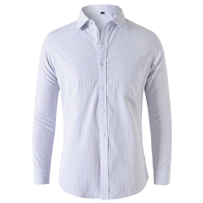 Cross-Border Men's Striped Long-Sleeved Shirt Business Casual Slim Fit Lapel Shirt Men's Gentleman Anti-Uv Cross-Border Men's Striped Long-Sleeved Shirt Business Casual Slim Fit Lapel Shirt Men's Gentleman Anti-Uv