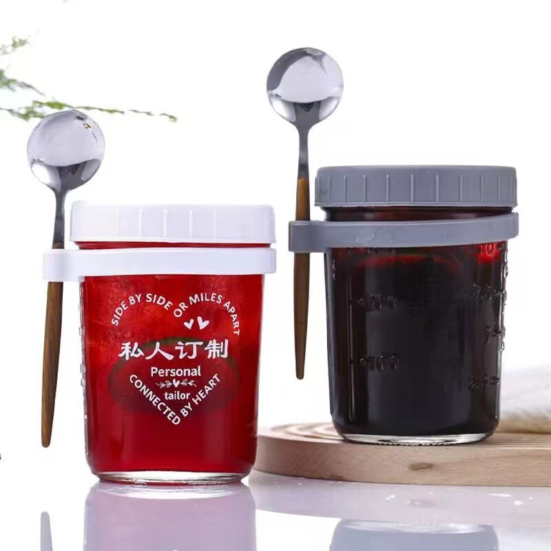 Amazon Taza de avena durante la noche Taza de desayuno Taza Mason Taza de yogur Taza de postre con tapa Cuchara Taza de avena Vaso con escala