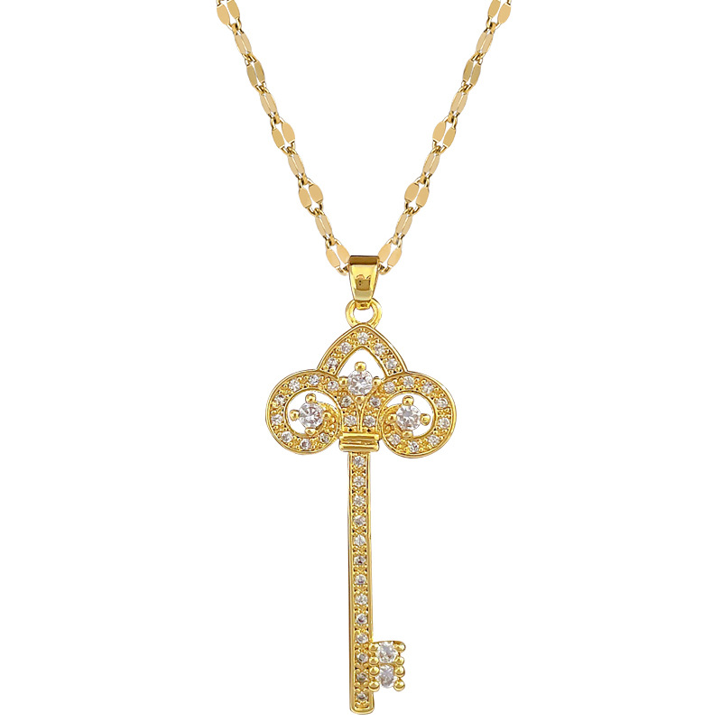 Crown Key Necklace With Full Diamonds Luxury Temperament Chain_voghion.com