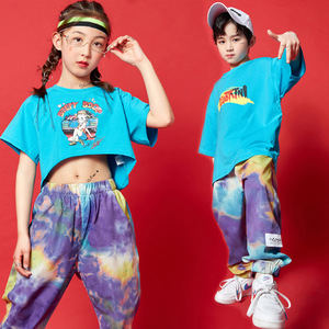 Children boys girls turquoise hiphop street jazz dance suit boy hip hop rapper singer gogo dancers jazz dance children girls catwalk tide model show clothes