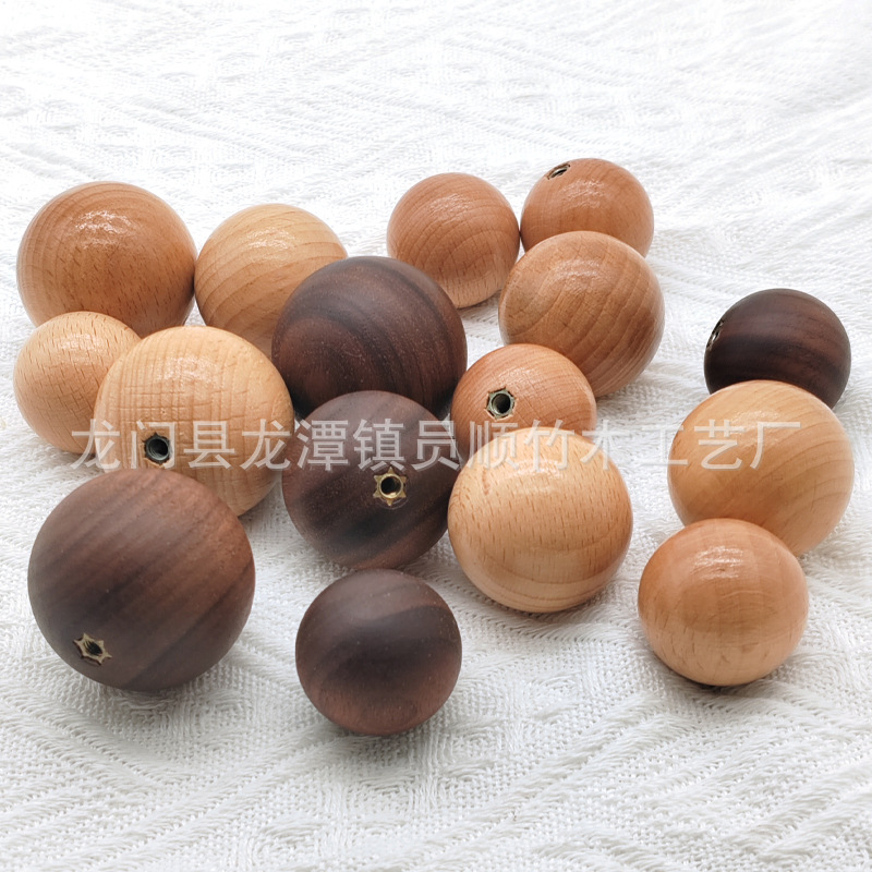 黑胡桃拉手 圆形 衣柜门木把手 北欧日式简约橱柜单孔 圆球小拉手