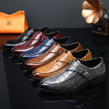 跨境大码孟克压花牛津鞋男士方头皮鞋男侧搭带商务英伦风格现货