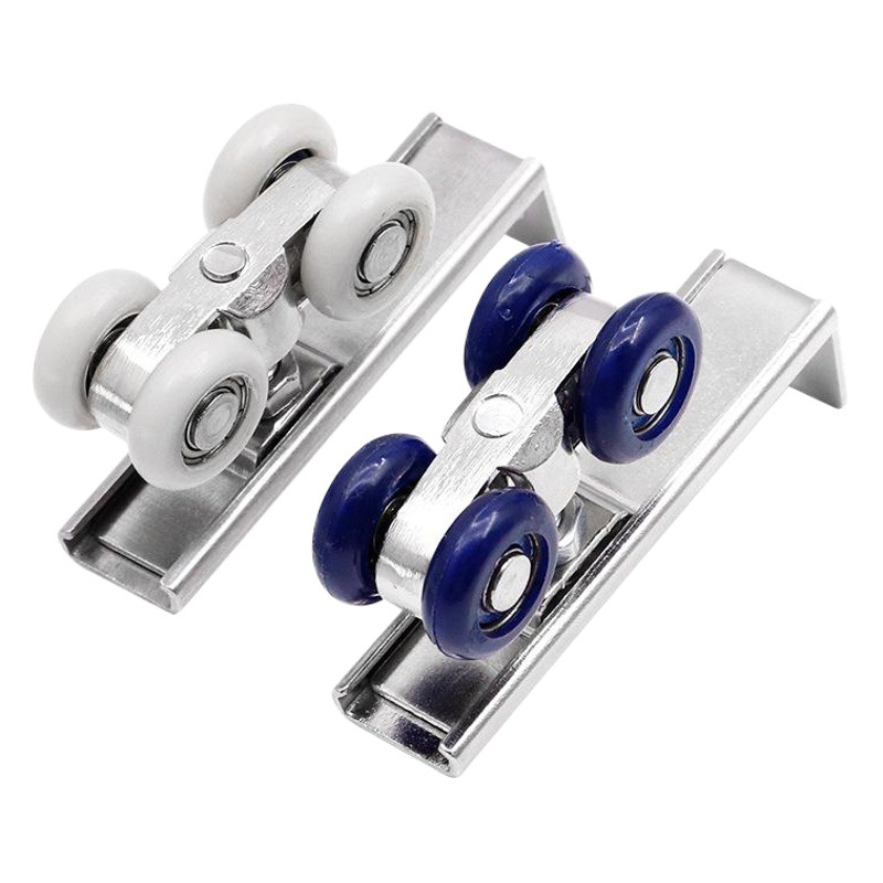 Accesorios de hardware para puertas corredizas de armario para uso doméstico, riel de aleación de aluminio con pequeñas ruedas colgantes de acero inoxidable engrosadas, venta al por mayor.