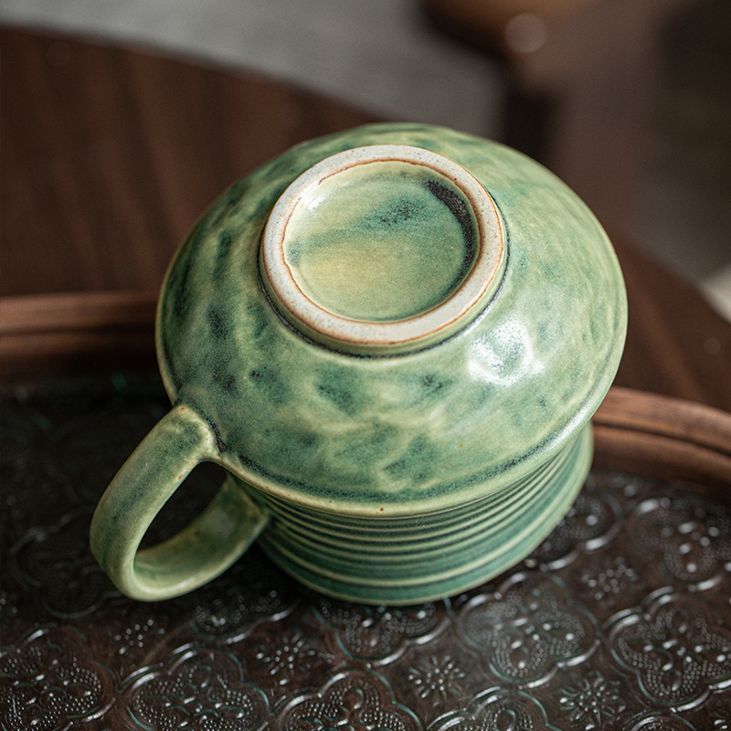 Diseño de tazas roscadas 2024 nuevas tazas de café japonesas retro tazas de café cerámicas gruesas exportaciones transfronterizas