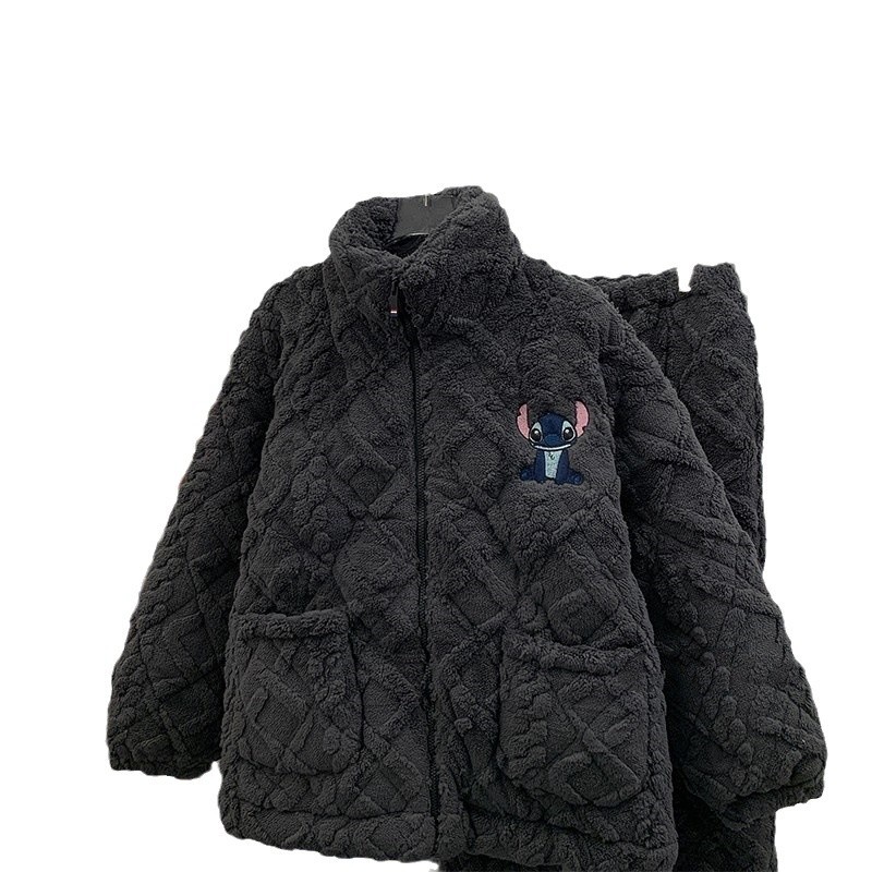 겨울 잠옷 여성용 면 패딩 코트 3 층 퀼트 두꺼운 기모 따뜻한 지퍼 파자마 여성용 느슨한 외부 착용 홈 의류