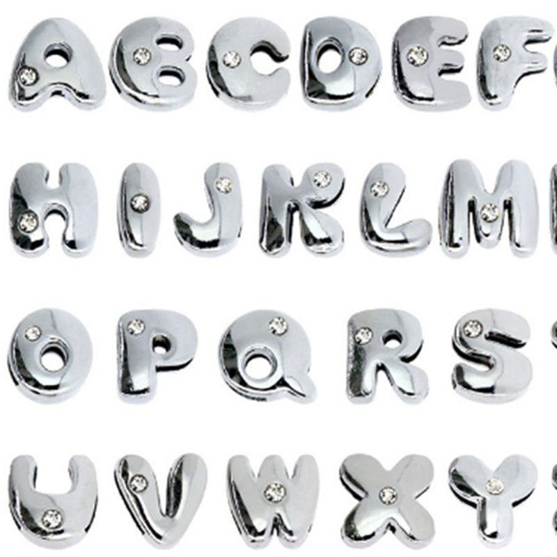 [Single Diamond Letter] 8mm English Fat Letter DIY Personalized Bracelet Key Chain Pet Collar Jewelry Accessories