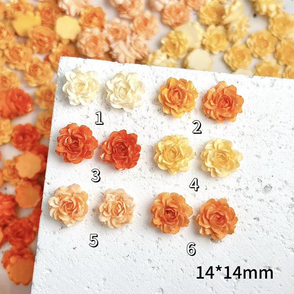 New Sweet Tie-Dye Flower Nail Art Jewelry Resin Red Orange Artificial Peony Flower DIY Bracelet Accessories Batch