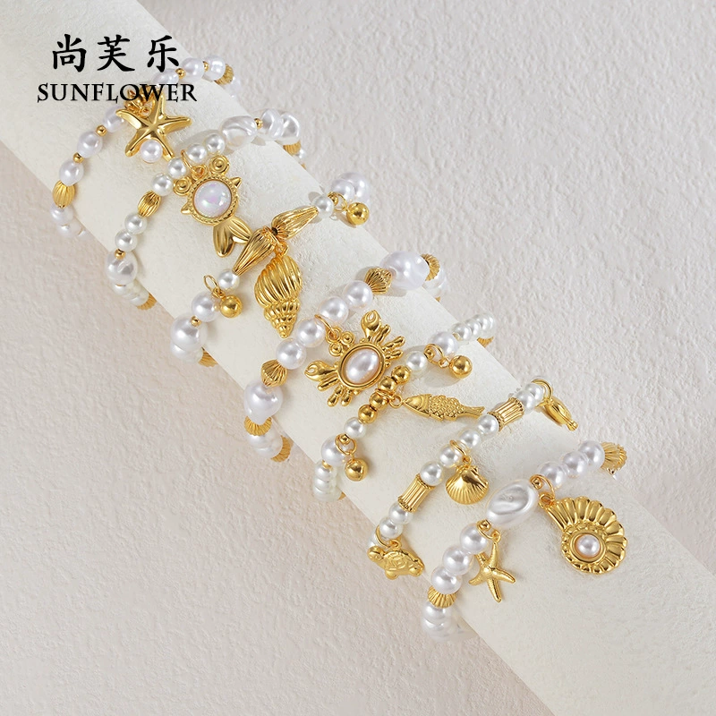 Elegant marine bracelet from pearl stainless steel, jewelry with tassels