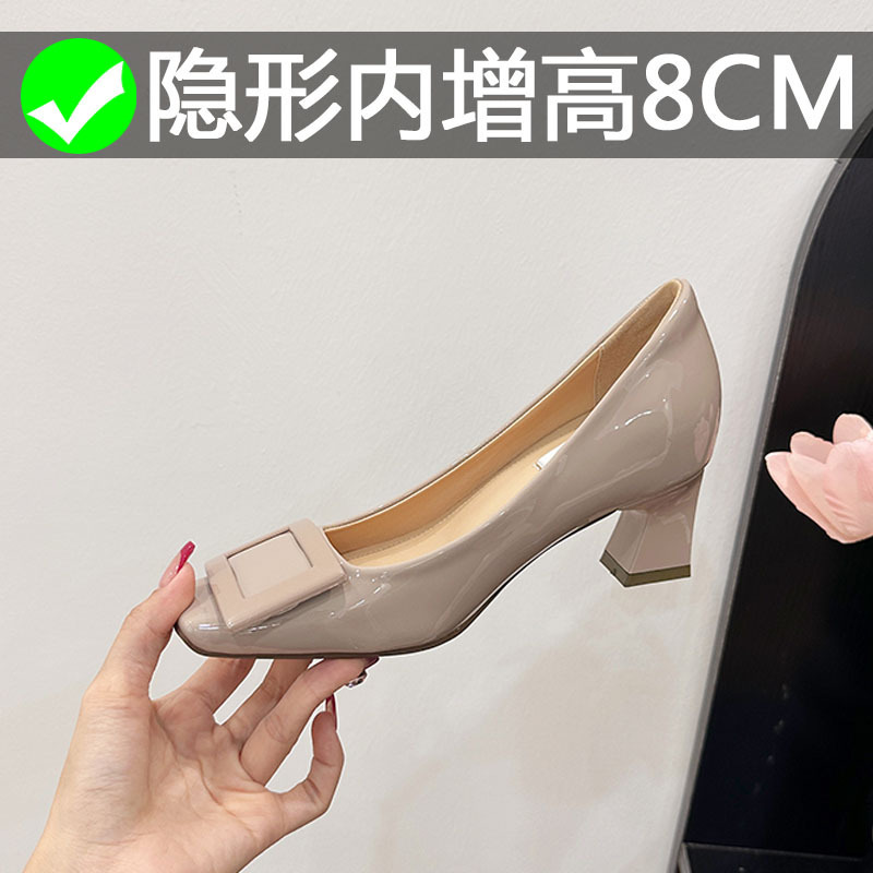 Square Buckle Commuting Thick Heel, Gentle and Versatile Style, Square Toe 2025 Summer New Elegant Inner Heightening Small Size High-Heeled Shoes