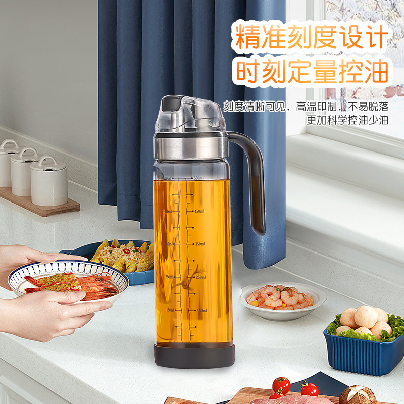 Automatic Open-Close Glass Oil Bottle for Kitchen, Large Capacity Soy Sauce and Vinegar Condiment Bottle, Stainless Steel Oil Bottle, Oil-Proof and Leak-Proof