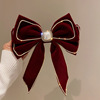 Demi-season fashionable hairgrip from pearl with bow, hairpin, hairpins, hair accessory