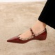 533-6 French pointed sloping heel with raised straight stripe Mary Jane shoes, women's rivet versatile temperament commuting single shoes