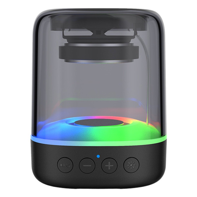 Altavoz Bluetooth transparente RGB, mini parlante inalámbrico con luces de colores y bajos potentes para escritorio o casa
