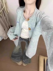 日系甜美毛衣开衫外套女秋季2025新款超好看宽松慵懒风针织衫上衣