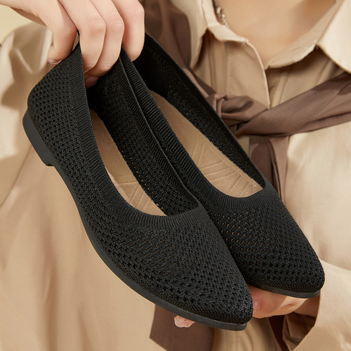 Women's Cross-Border Southeast Asia Foreign Trade Pure Color Pointed-Toe Flat Shoes Women's Casual Fabric Shoes Flyknit Knit Shoes