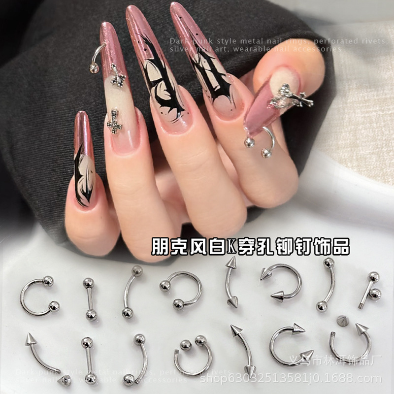 Nail Art Piercing Rivet Accessories, Spicy Punk Style Metal Nail Rings, DIY Wearable Nail Rhinestone Decorations Nail Art Piercing Rivet Accessories, Spicy Punk Style Metal Nail Rings, DIY Wearable Nail Rhinestone Decorations