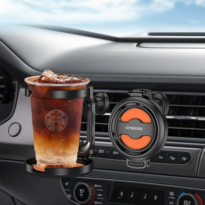 Car-Mounted High-End Water Cup Holder, Cup Holder, Beverage Holder, Car Air Conditioner Air Outlet, Multi-Functional Ashtray Holder (Car cup holder/beverage holder) - foldable-model-warm-orange-cant-be-shaken-off