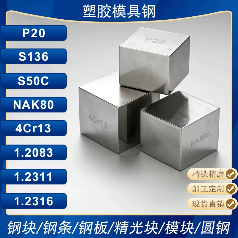 P20/S136/S50C/NAK80/4Cr13/1.2083/1.2311/1.2316精板塑胶模具钢