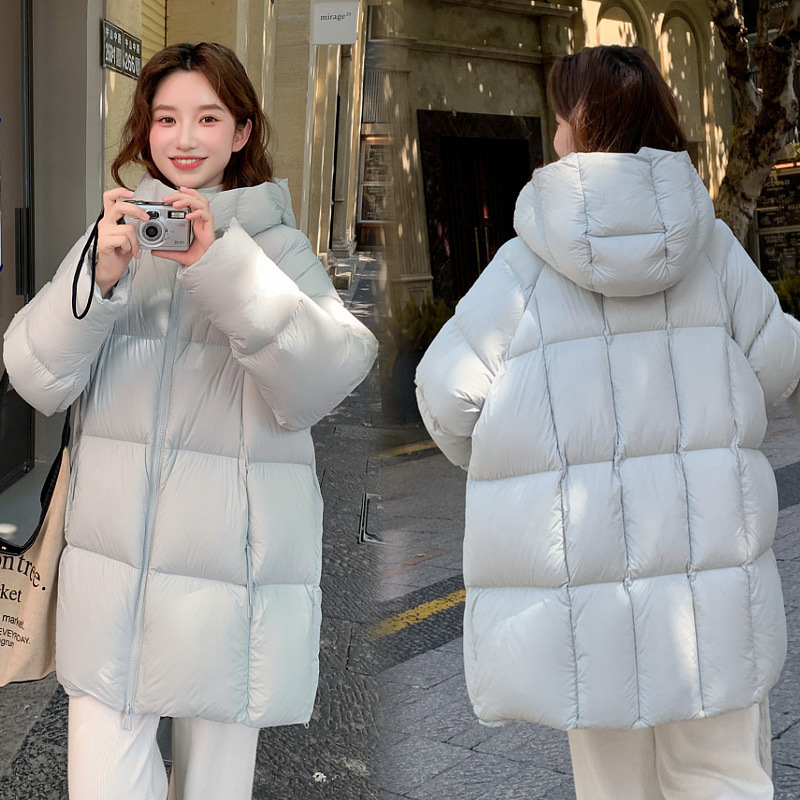 云朵泡芙羽绒棉服女中长款2025新款加厚连帽小个子棉袄面包服外套|undefined
