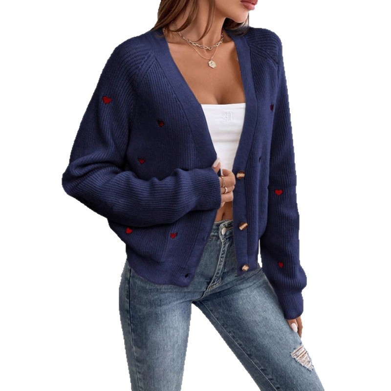 Comercio exterior transfronterizo amazon amor bordado camisa de punto chaqueta europea y americana otoño invierno botón único suéter de cuello en V cardigan mujeres image 6