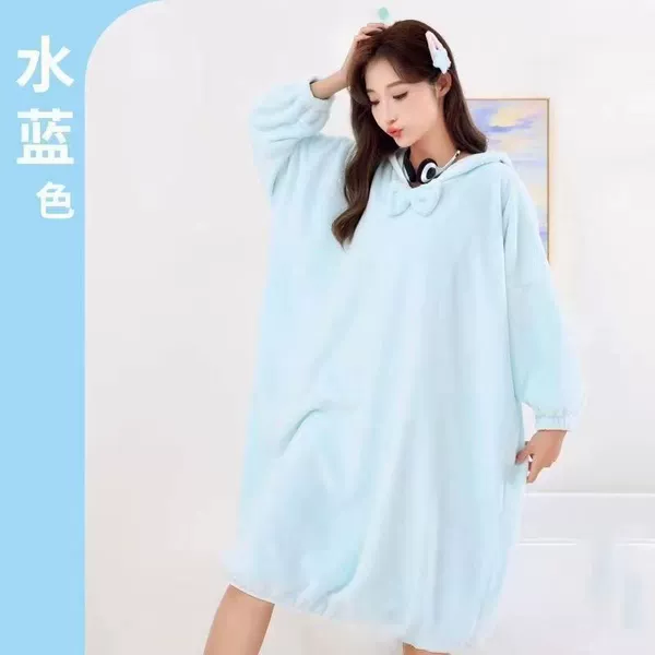 Blue bathrobe with bow