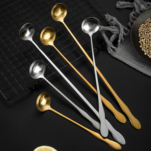 Stainless steel gold long handle gourd seasoning spoon seasoning mixing spoon milk tea milk powder spoon coffee spoon sauce spoon