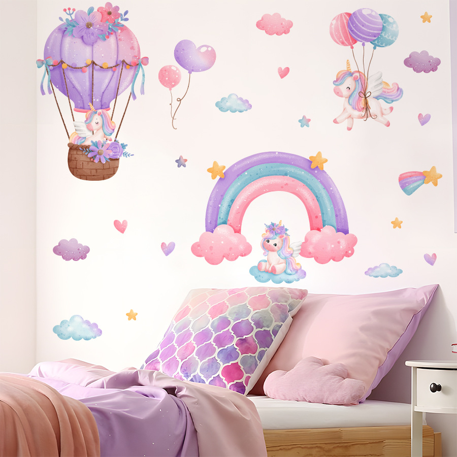 BR3769M彩虹热气球星星云朵爱心自粘墙贴少女风卧室宿舍装饰贴纸