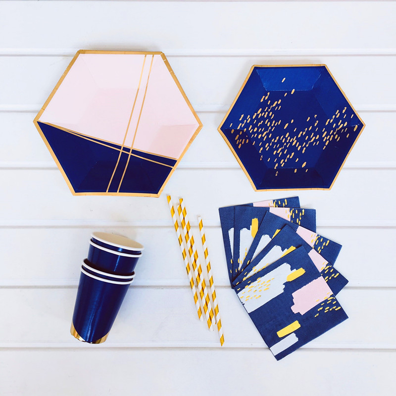 [Low Price Promotion] Party Disposable Paper Plates Hexagonal Paper Plate Shaped Children's Birthday Decoration Supplies Cake Plate Cold