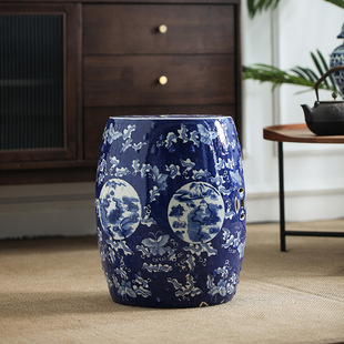 Ming and Qing Classical Ceramic Drum Stool Blue and White Porcelain Ceramic Drum Stool Tea Room Drum Stool Outdoor Ceramic Stool High Temperature Ceramic Stool