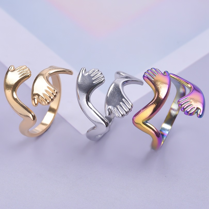 9g Weight PVD Coated Gold Plating Process Real Gold Plated Plating Material PVD Coated Real Gold Plated Hand 304 Stainless Steel Simple Style Waterproof Non Tarnish Open Ring