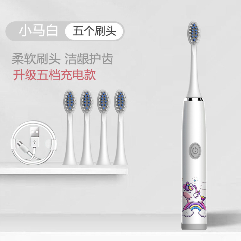 포니 화이트 충전 모델 [5 브러시 헤드 + USB 충전 라인]