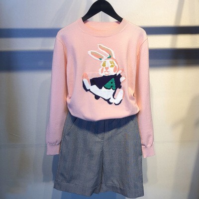 Gejia's New 2024 Autumn and Winter Slim Rabbit Cartoon Cashmere Jacquard Knitwear Bottoming Knitwear for Women A300342