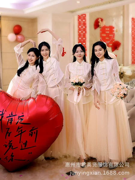 Chinese Bridesmaid Dress for Women 2025 Summer New Sister Group Dress Petite High-End Fairy Cheongsam Bridesmaid Dress