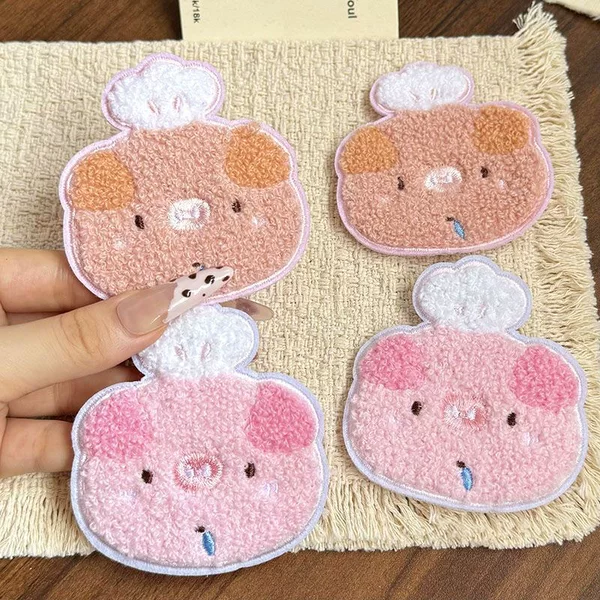 Pink and cute piggy heart hair sticker, cute self-made beauty girl seamless magic sticker, fringe hair sticker, hair accessory, embroidered sticker