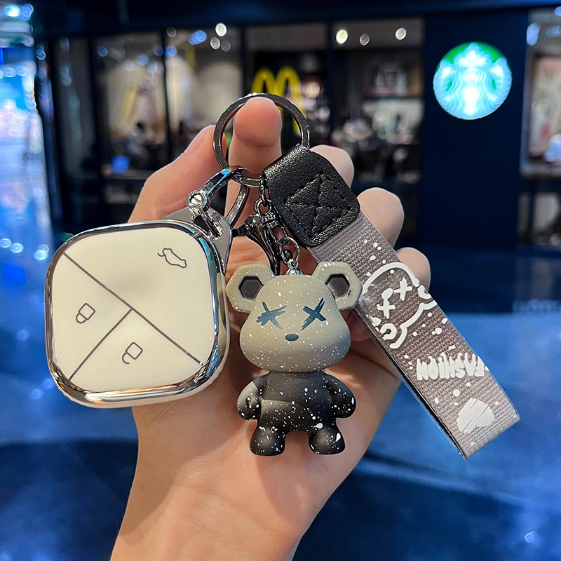 Wuling Plantronics 키 세트 2023 New Airev 클리어 스카이 Baojun kiwiEV 귀여운 자동차 키 케이스 버클 여성