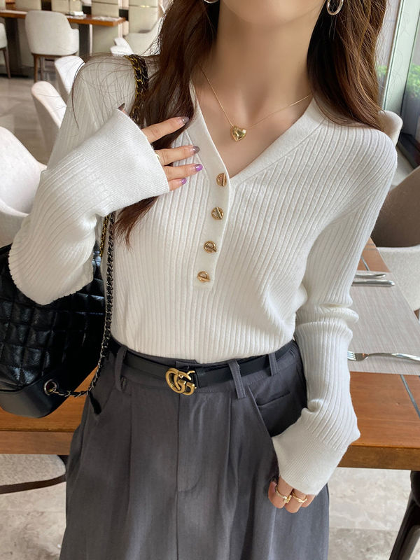 蓝色打底衫女春秋内搭设计感小众2025新款百搭针织衫毛衣早秋上衣|undefined