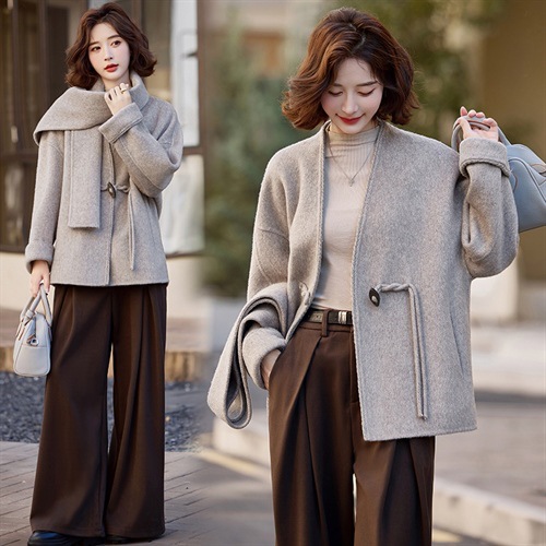 现货！毛呢外套2024年冬季修身韩版百搭气质休闲显瘦潮流双面羊绒