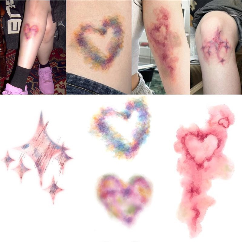 Colorful Tattoo Stickers with Realistic Heart and Star Designs, Gradient Bruise Effect, Long-Lasting High-End Feel, Realistic Arm Scar Stickers Colorful Tattoo Stickers with Realistic Heart and Star Designs, Gradient Bruise Effect, Long-Lasting High-End Feel, Realistic Arm Scar Stickers