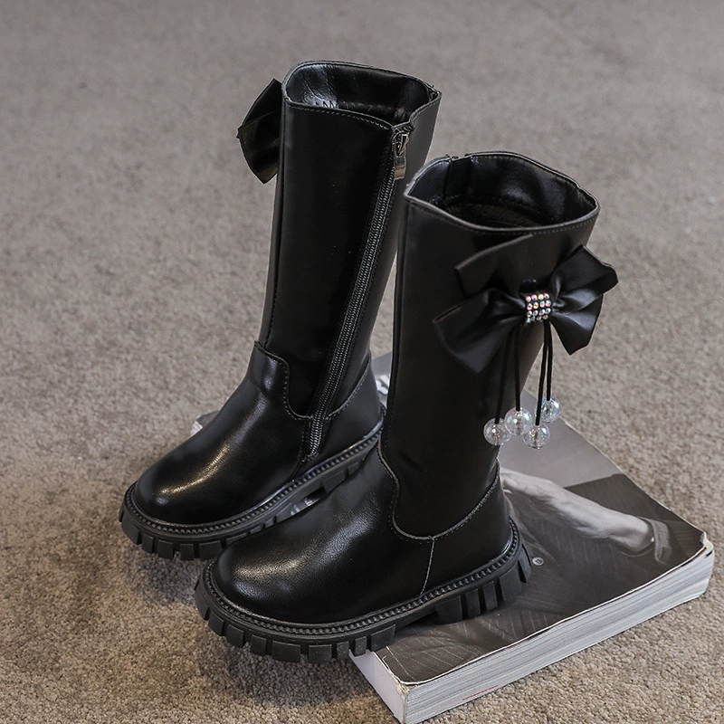 Новые детские сапоги на осень-зиму 2025 года с флисовой подкладкой, корейские хлопковые сапоги средней и высокой длины, сапоги для верховой езды, детские длинные сапоги.