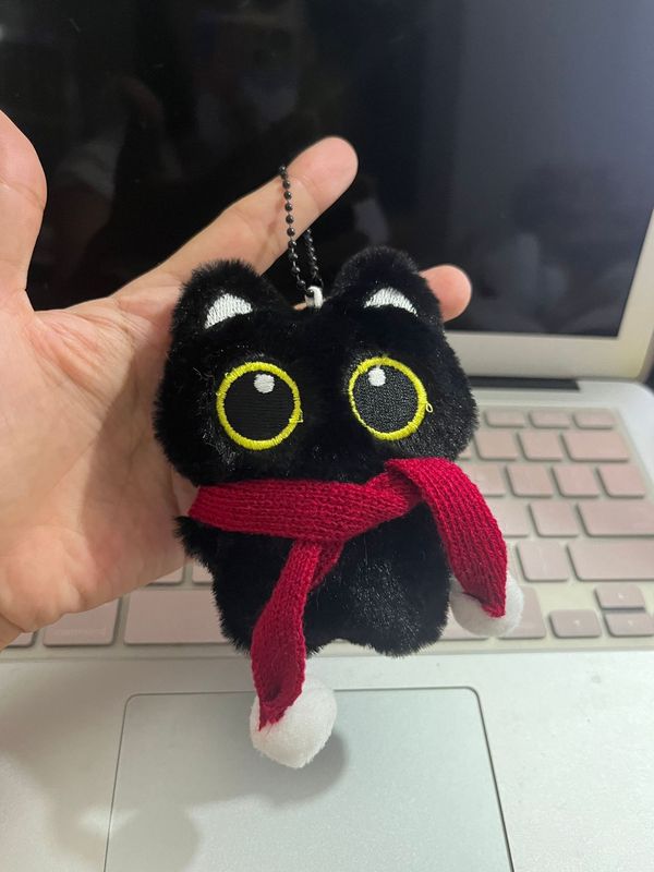 新款大眼黑猫吱吱叫小挂件毛绒公仔可爱黑色小猫猫钥匙扣情侣礼物|undefined